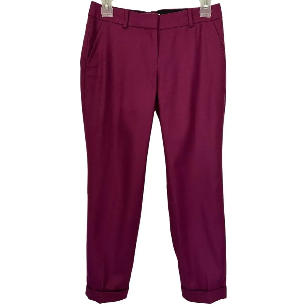 J. Crew Pure Wool Cafe Capri Ankle Pants Burgundy 51414 Petite Size 00